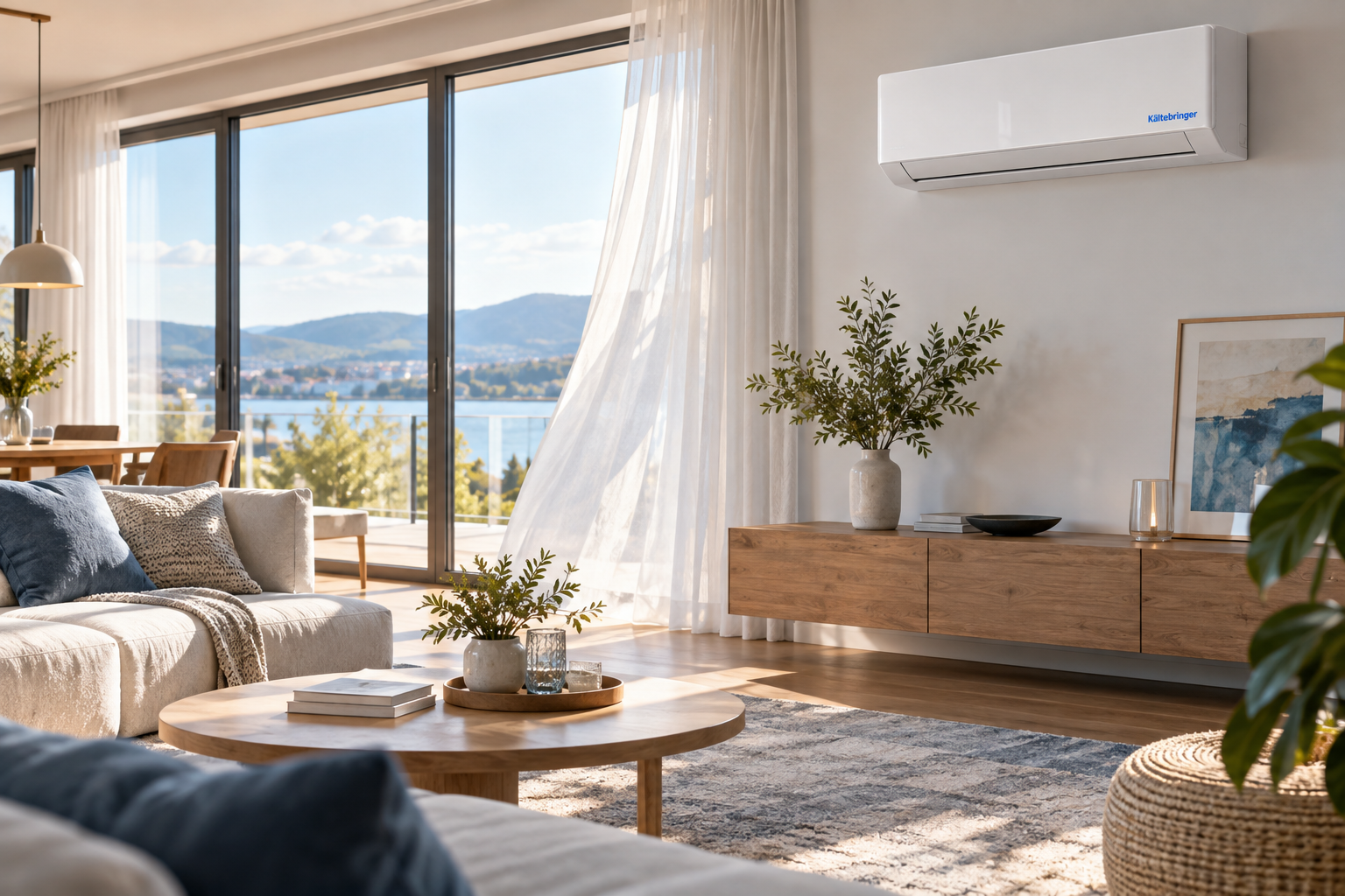 Kältebringer Split-Klimaanlage in einem hellen modernen Wohnraum